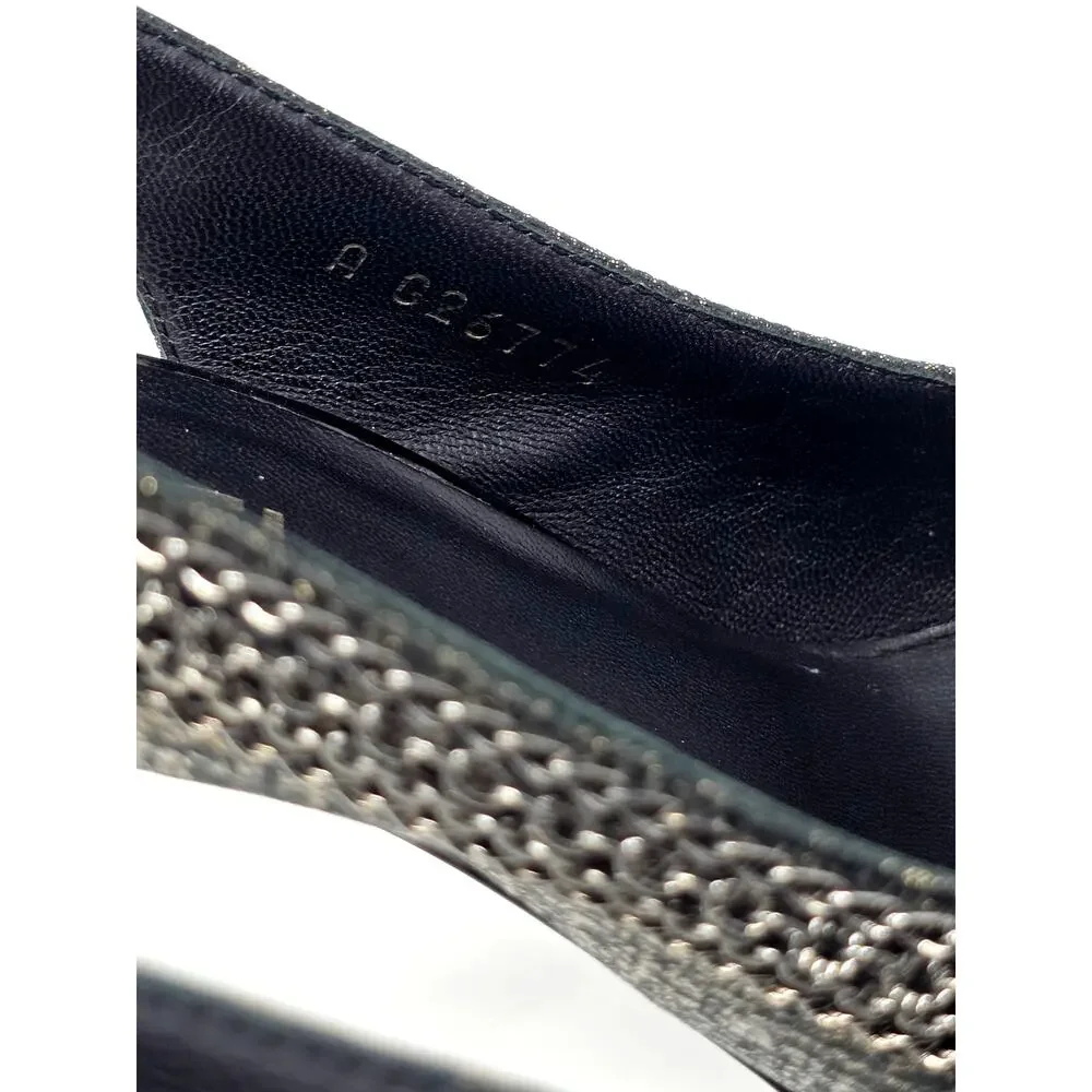 Chanel Slingback Platform Vintage Heels Cap Toe CC Logo Bow Chain Black 36.5 6